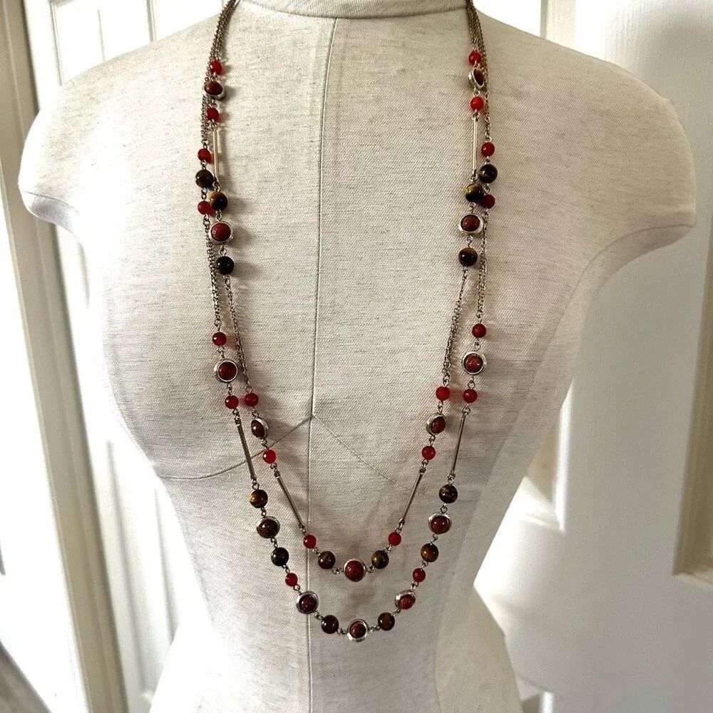White House black market double strand tiger eye goldstone necklace